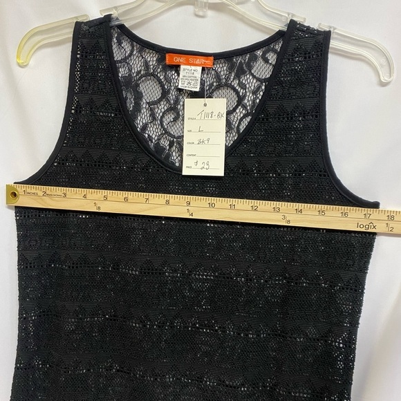 Black Lace Top Size Large with Fringe See Through Not Lined  By One Star - Picture 5 of 9